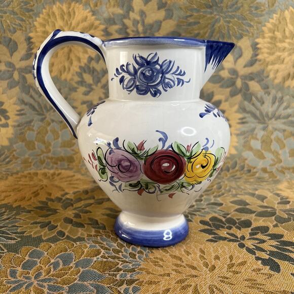 Majolica Pitcher Porta 28 – Vintage Portugal Floral Ceramic, 8 1/8″ Hand-Painted - Picture 5 of 8